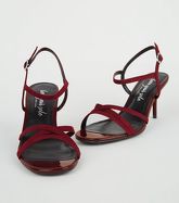 Dark Red Suedette Multi Cross Strap Stiletto Heels New Look Vegan