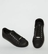 Black Glitter Lace Up Trainers New Look Vegan