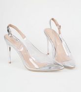 Silver Patent Clear Slingback Court Shoes New Look