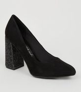 Wide Fit Black Suedette Diamanté Heel Courts New Look Vegan