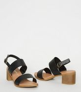 Black 2 Strap Block Heel Footbed Sandals New Look Vegan