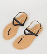 Black Leather-Look Metal Twist Sandals New Look