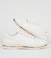 White Leather-Look Metal Trim Trainers New Look