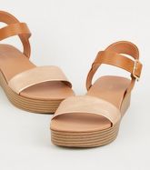 Tan Leather-Look Flatform Footbed Sandals New Look Vegan