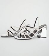 Silver Metallic Diamanté Strappy Flared Heels New Look