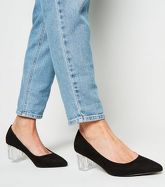 Black Suedette Clear Block Court Shoes New Look Vegan