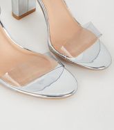 Silver Clear Strap Block Heels New Look