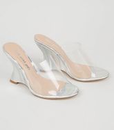 Silver Metallic Clear Strap Wedge Mules New Look