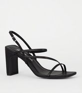 Black Leather-Look Strappy Slim Block Heels New Look Vegan