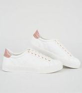 White Leather-Look Quilted Lace Up Trainers New Look