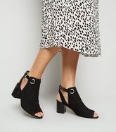 Wide Fit Black Suedette Cut Out Block Heels New Look