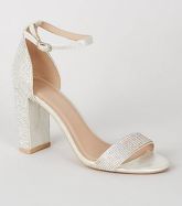 Silver Diamanté 2 Part Block Heels New Look