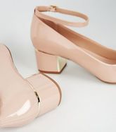 Wide Fit Pale Pink Patent Metal Block Heels New Look Vegan