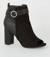 Black Mixed High Vamp Peep Toe Boots New Look Vegan