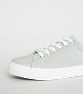 Silver Glitter Lace Up Trainers New Look Vegan