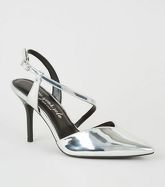 Silver Metallic Strappy Stiletto Court Shoes New Look Vegan