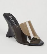 Black Patent Clear Strap Wedge Mules New Look