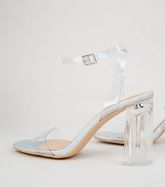 Silver Iridescent Faux Snake Panel Clear Block Heels New Look Vegan