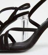 Black Suedette Strappy Clear Block Heels New Look