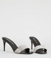 Black Diamanté Strap Square Toe Stiletto Mules New Look