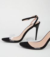 Black Suedette Clear Strap Stiletto Heels New Look
