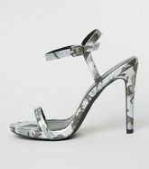 Silver Camo Stiletto Heel Sandals New Look