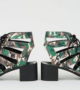 Green Camo Lace Up Ghillie Heel Sandals New Look