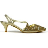 Strictly  Elegant Cross Strap Diamante Kitten Heel  women's Court Shoes in Gold
