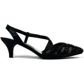 Strictly  Elegant Cross Strap Diamante Kitten Heel  women's Court Shoes in Black