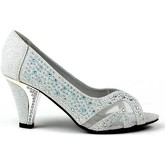 Strictly  Mannat Peep Toe Mid Heel Sandal  women's Court Shoes in Silver