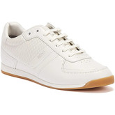 BOSS  Glaze Leather Embossed Low Mens White Trainers  men's Shoes (Trainers) in White