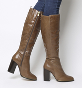 Office Kirby- Smart Block Heel Knee Boot TAN LEATHER