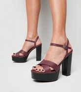 Dark Red Cross Strap Platform Sandals New Look