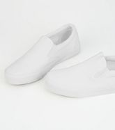 White Canvas Slip On Trainers New Look
