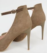 Khaki Faux Snake Strap High Cut Court Shoes New Look