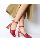 Office Macaroon Multi Skinny Strap Ankle Tie Block Heel RED