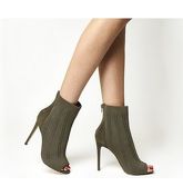 Office Lipstick Peep Toe Ankle Boots KHAKI KNIT