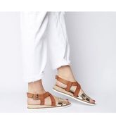 Office Sherwood- Cross Strap Espadrille TAN LEATHER GOLD MIX