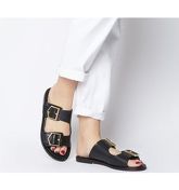 Office Sage- Double Buckle Sandal BLACK LEATHER GOLD BUCKLES
