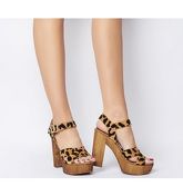 Office Hawaiian Cross Strap Wood Platform LEOPARD SUEDE FLOCKED