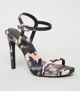 Pink Camo Print Stiletto Heel Sandals New Look