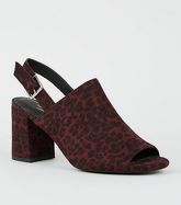 Burgundy Comfort Flex Animal Print Peep Toe Block Heels New Look