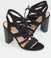 Black Suedette Lace Up Ghillie Block Heels New Look Vegan