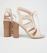 Nude Leather-Look Lace Up Ghillie Block Heels New Look