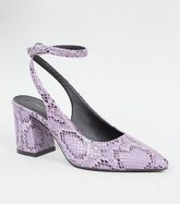 Purple Faux Snake Slingback Block Heels New Look