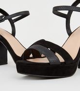 Wide Fit Black Faux Snake Strap Platform Heels New Look Vegan