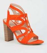 Orange Suedette Lace Up Ghillie Block Heels New Look
