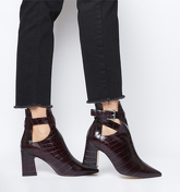 Office Alternative- Cut Out Block Heel Boot BURGUNDY CROC LEATHER