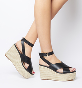 Office Medal Ankle Strap Espadrille Wedge BLACK