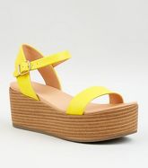 Yellow Leather-Look Flatform Footbed Sandals New Look